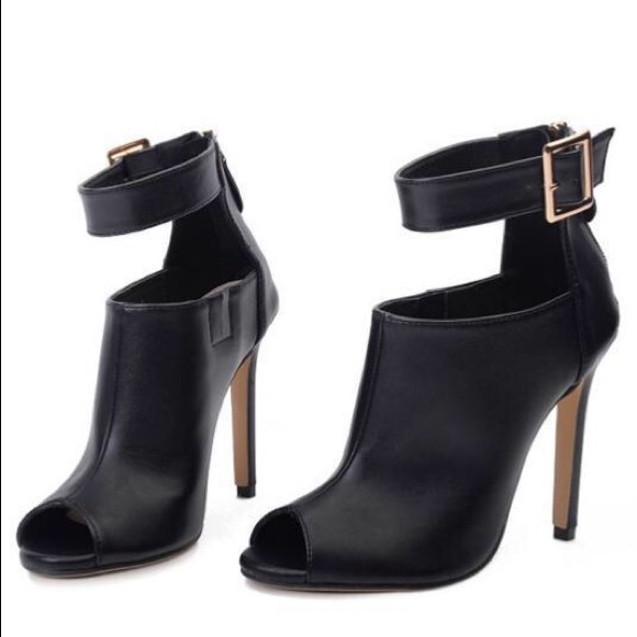Buckle Strap Peep Toe Booties - Picture 3 of 8